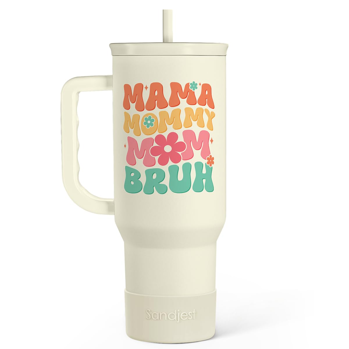 Floral Tumbler with Handle 40oz, Stainless Steel Insulated Tumblers Coffee Travel Mug Cup with Straw, Flower Coffee Cup Gifts for Women Girls, Gift for Her on Christmas Birthday Mothers Day