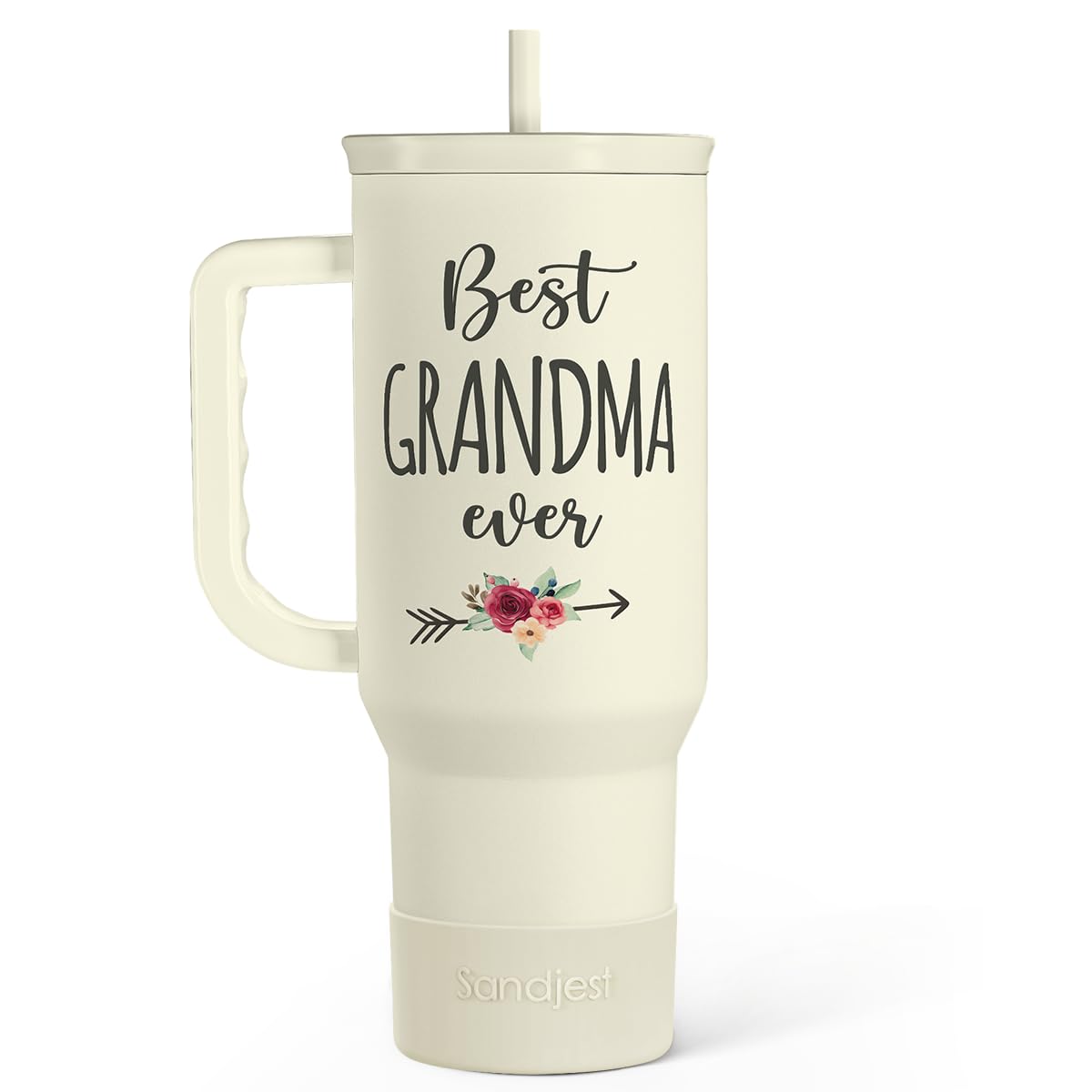 Floral Tumbler with Handle 40oz, Stainless Steel Insulated Tumblers Coffee Travel Mug Cup with Straw, Flower Coffee Cup Gifts for Women Girls, Gift for Her on Christmas Birthday Mothers Day