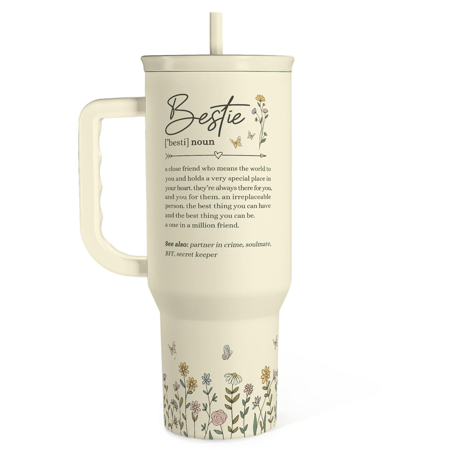 Floral Tumbler with Handle 40oz, Stainless Steel Insulated Tumblers Coffee Travel Mug Cup with Straw, Flower Coffee Cup Gifts for Women Girls, Gift for Her on Christmas Birthday Mothers Day