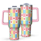40oz Pink Leopard Print Tumbler with Handle，Cute Heart Pattern Insulated Stainless Steel Travel Mug, 24H Cold and 12H Hot, Valentine's Day Mothers Day Gift for Women