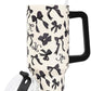 JarThenaAMCS Black Bow Tumbler with Lid and Straw 40oz Ribbon Bow Printed Tumbler with Handle Beige Black Stainless Steel Cup for Gift Home Office Travel