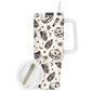 JarThenaAMCS Black Bow Tumbler with Lid and Straw 40oz Ribbon Bow Printed Tumbler with Handle Beige Black Stainless Steel Cup for Gift Home Office Travel