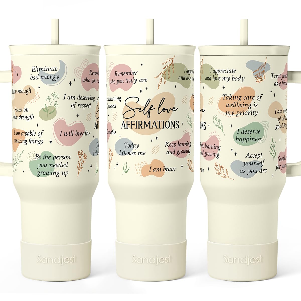 Floral Tumbler with Handle 40oz, Stainless Steel Insulated Tumblers Coffee Travel Mug Cup with Straw, Flower Coffee Cup Gifts for Women Girls, Gift for Her on Christmas Birthday Mothers Day