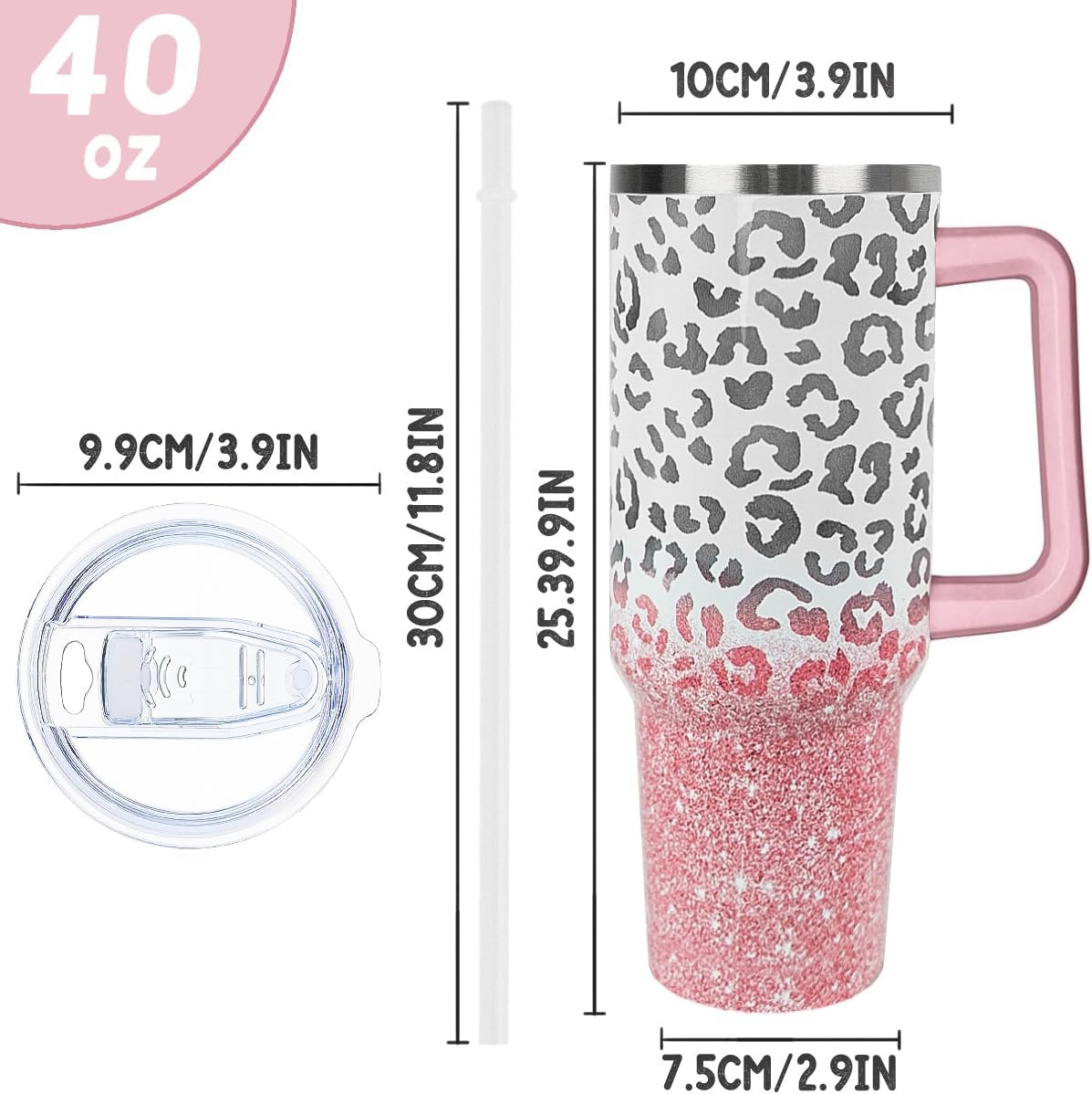Leopard Tumbler Cheetah Tumbler 40 oz Leopard Print Gifts for Women Cute Cups Coffee Travel Mug with Handle Leak Proof Insulated Cheetah Lover Decor Stuff