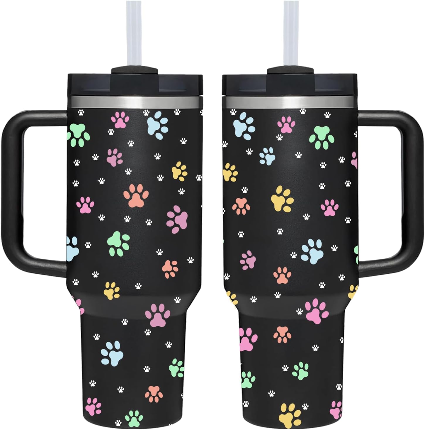 AMZUShome 40 OZ Paw Tumbler with Handle.Dog Cat Lover Paw Gifts.Unique Birthday Christmas Gifts for Dog Cat Paws Lover.Personalized 40 OZ Paws Tumbler Gifts for Women Men.