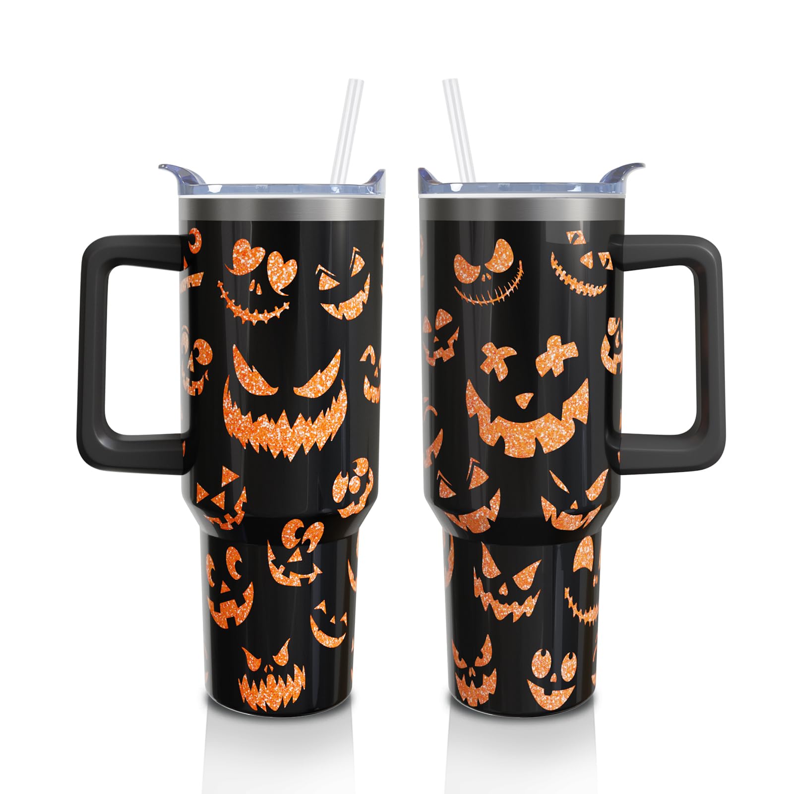 40oz Halloween Gothic Tumbler with Handle and Straw, Goth Skull Stainless Steel Insulated Cup Water Bottle, Halloween Holiday Gifts for Women Men (1PC)