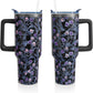 40oz Halloween Gothic Tumbler with Handle and Straw, Goth Skull Stainless Steel Insulated Cup Water Bottle, Halloween Holiday Gifts for Women Men (1PC)