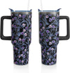 40oz Halloween Gothic Tumbler with Handle and Straw, Goth Skull Stainless Steel Insulated Cup Water Bottle, Halloween Holiday Gifts for Women Men (1PC)