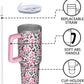 40oz Pink Leopard Print Tumbler with Handle，Cute Heart Pattern Insulated Stainless Steel Travel Mug, 24H Cold and 12H Hot, Valentine's Day Mothers Day Gift for Women