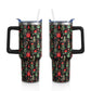40oz Halloween Gothic Tumbler with Handle and Straw, Goth Skull Stainless Steel Insulated Cup Water Bottle, Halloween Holiday Gifts for Women Men (1PC)
