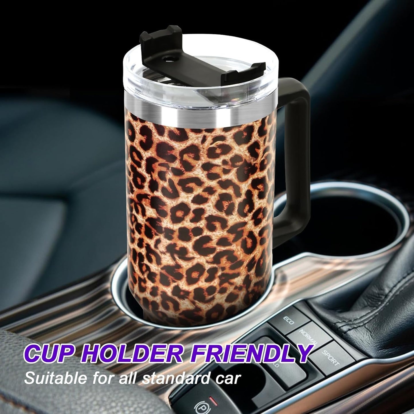 40 oz Tumbler with Handle and Flip Straw Lid, Vacuum Insulated Leak Proof Double Walled Stainless Steel Travel Mug Tumblers, Maintains Cold Ice and Heat for Hours(Leopard Brown Tumbler)