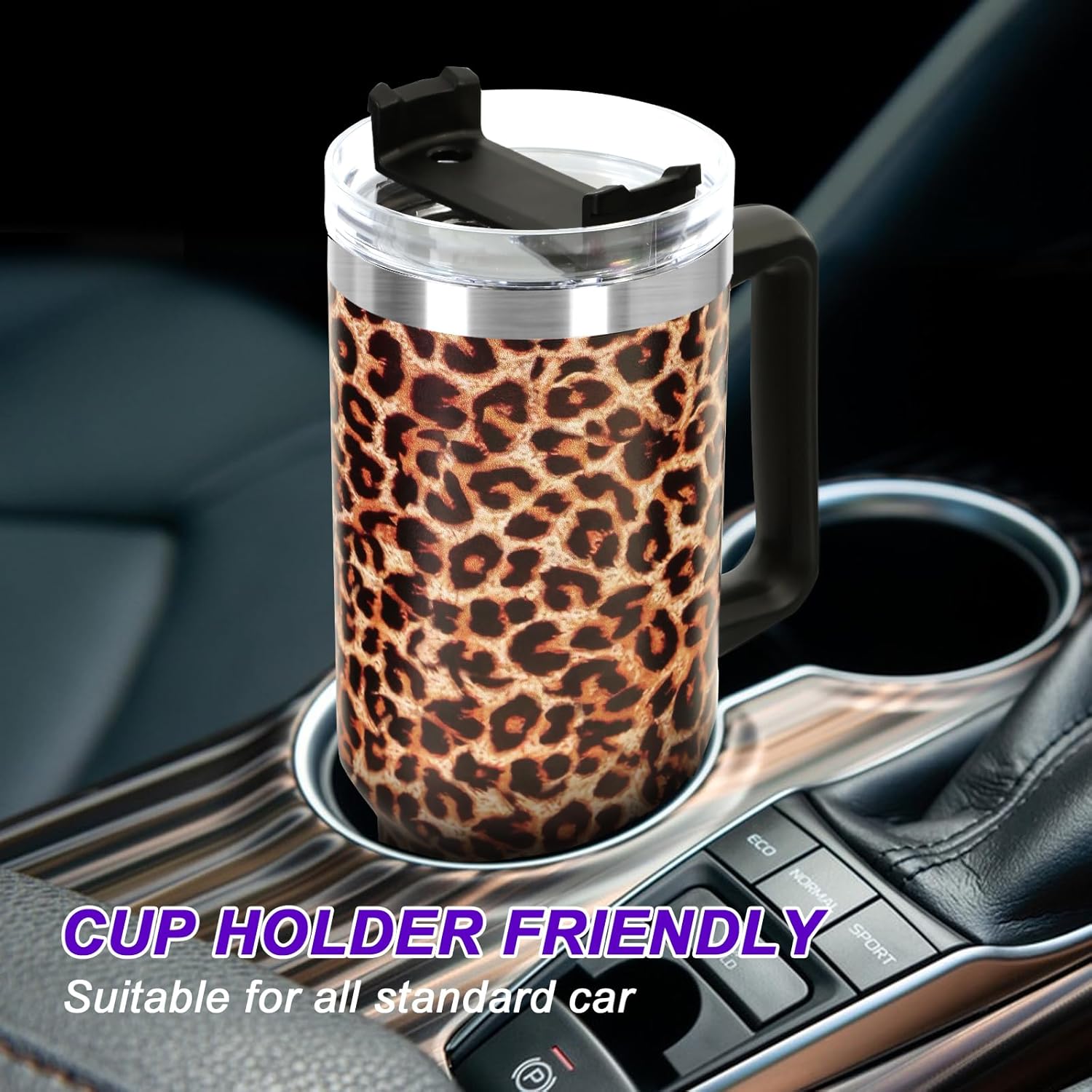 40 oz Tumbler with Handle and Flip Straw Lid, Vacuum Insulated Leak Proof Double Walled Stainless Steel Travel Mug Tumblers, Maintains Cold Ice and Heat for Hours(Leopard Brown Tumbler)