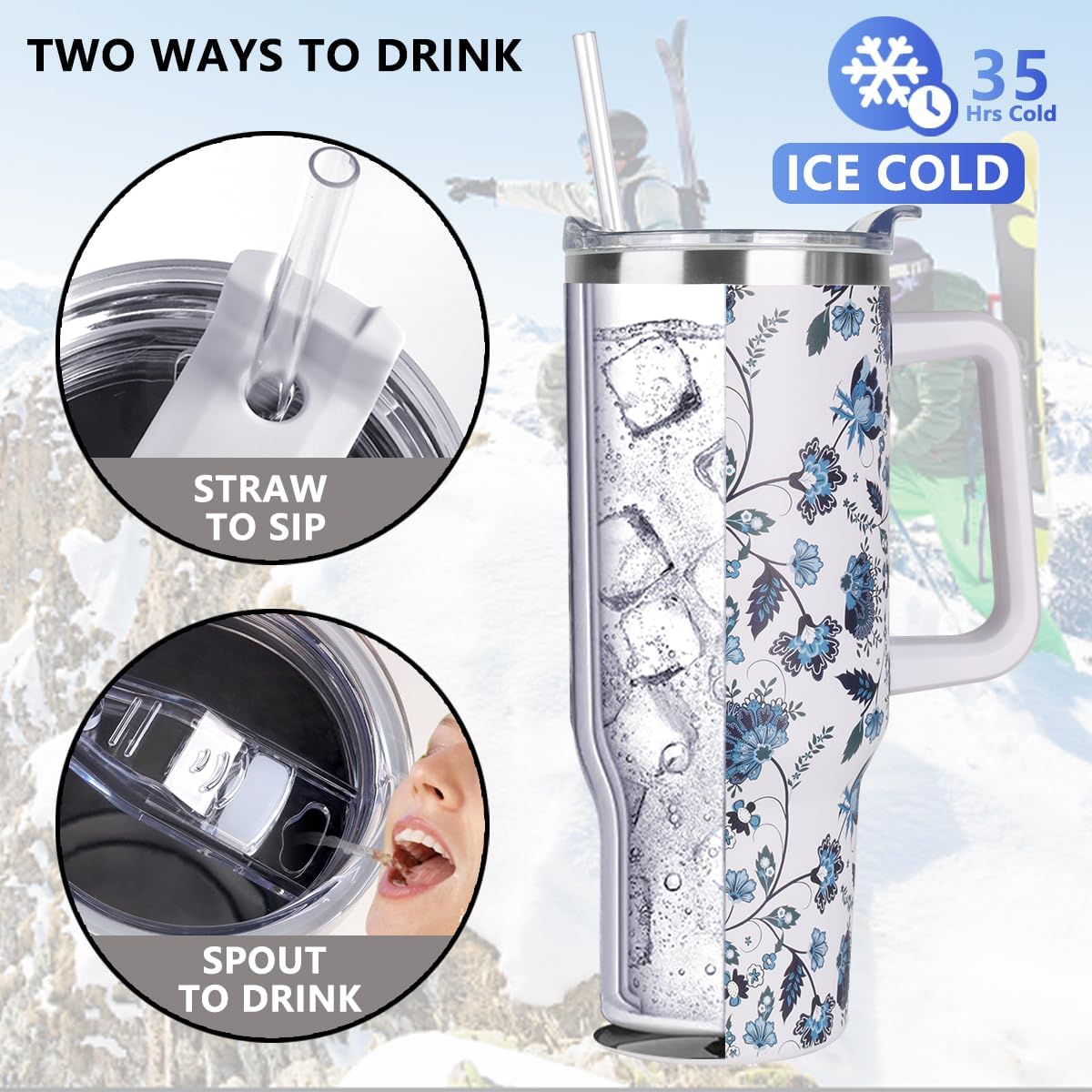 SYACOT 40 oz Tumbler with Handle and Straw Stainless Steel Insulated Tumbler Leak Proof Lid and Straw Lid Reusable Travel Mug Coffee Mug Cup Dishwasher Safe Keep Drinks Cold and Hot (Ceramics)