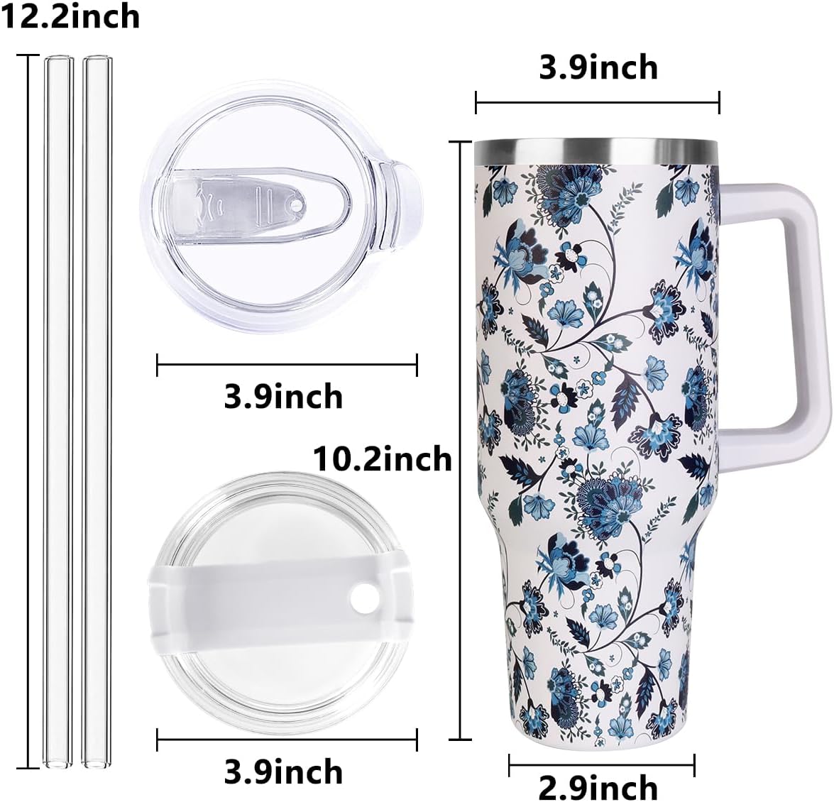 SYACOT 40 oz Tumbler with Handle and Straw Stainless Steel Insulated Tumbler Leak Proof Lid and Straw Lid Reusable Travel Mug Coffee Mug Cup Dishwasher Safe Keep Drinks Cold and Hot (Ceramics)