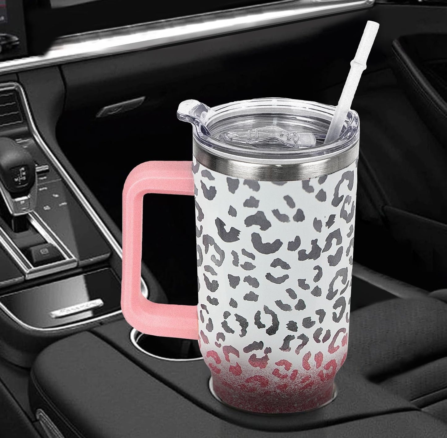 Leopard Tumbler Cheetah Tumbler 40 oz Leopard Print Gifts for Women Cute Cups Coffee Travel Mug with Handle Leak Proof Insulated Cheetah Lover Decor Stuff