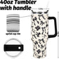 JarThenaAMCS Black Bow Tumbler with Lid and Straw 40oz Ribbon Bow Printed Tumbler with Handle Beige Black Stainless Steel Cup for Gift Home Office Travel