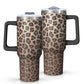 40oz Pink Leopard Print Tumbler with Handle，Cute Heart Pattern Insulated Stainless Steel Travel Mug, 24H Cold and 12H Hot, Valentine's Day Mothers Day Gift for Women