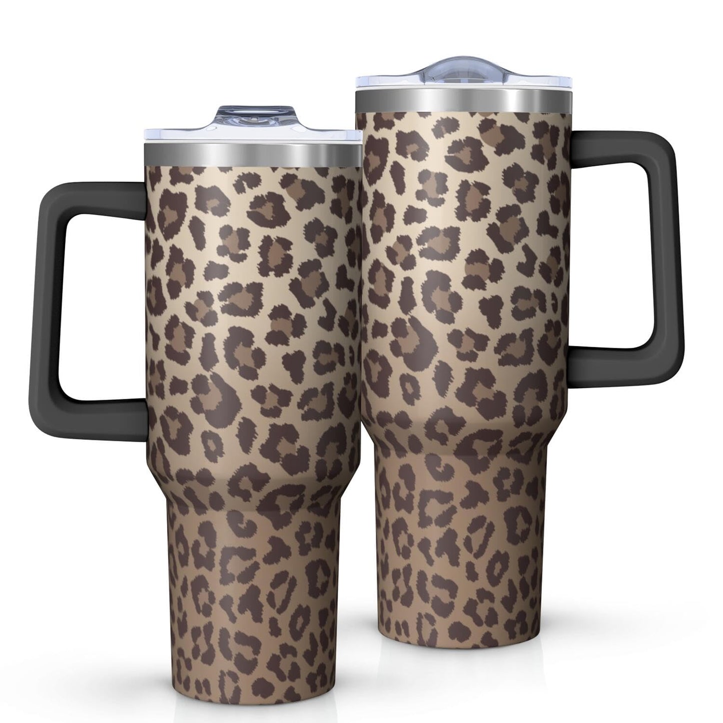 40oz Pink Leopard Print Tumbler with Handle，Cute Heart Pattern Insulated Stainless Steel Travel Mug, 24H Cold and 12H Hot, Valentine's Day Mothers Day Gift for Women