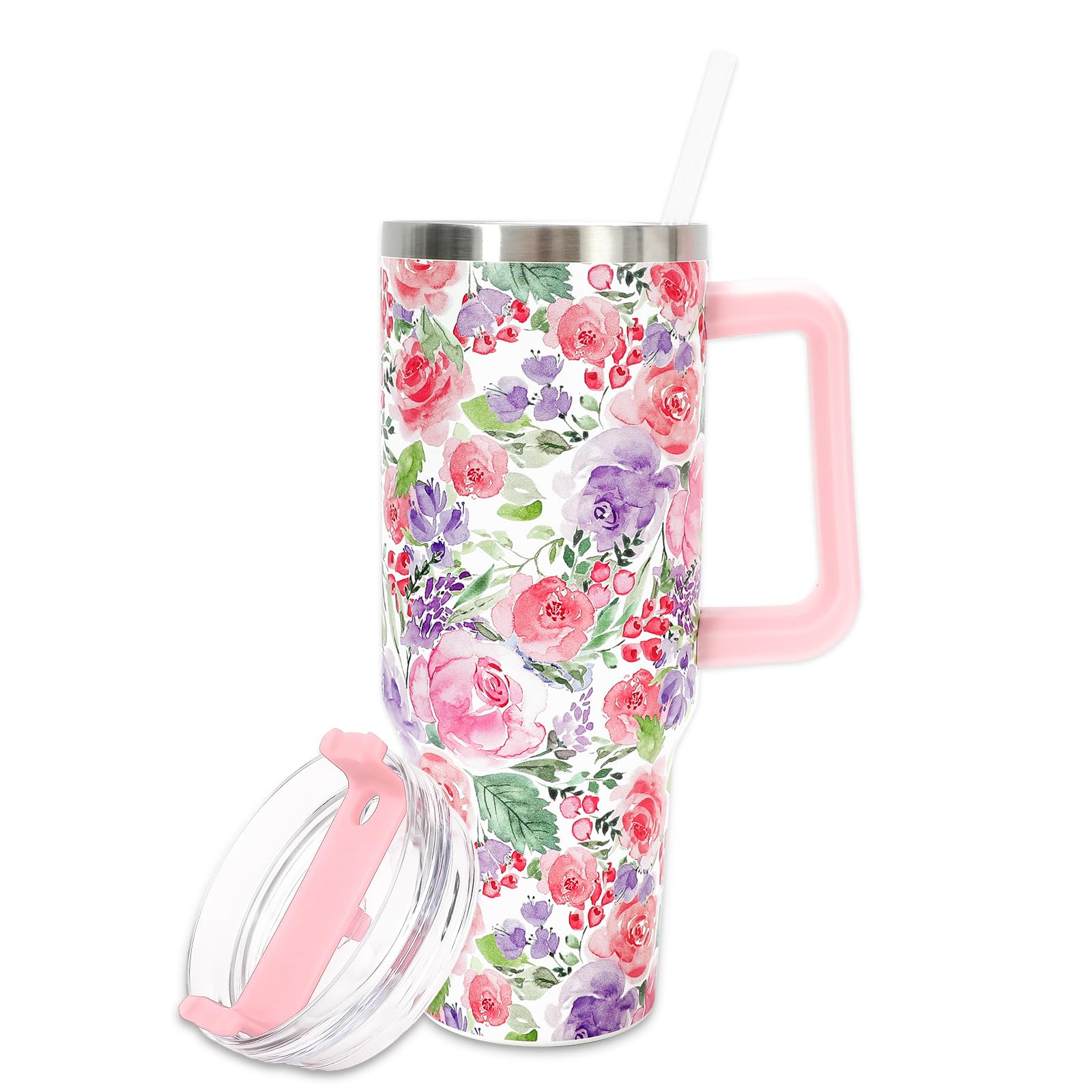 JarThenaAMCS Black Bow Tumbler with Lid and Straw 40oz Ribbon Bow Printed Tumbler with Handle Beige Black Stainless Steel Cup for Gift Home Office Travel