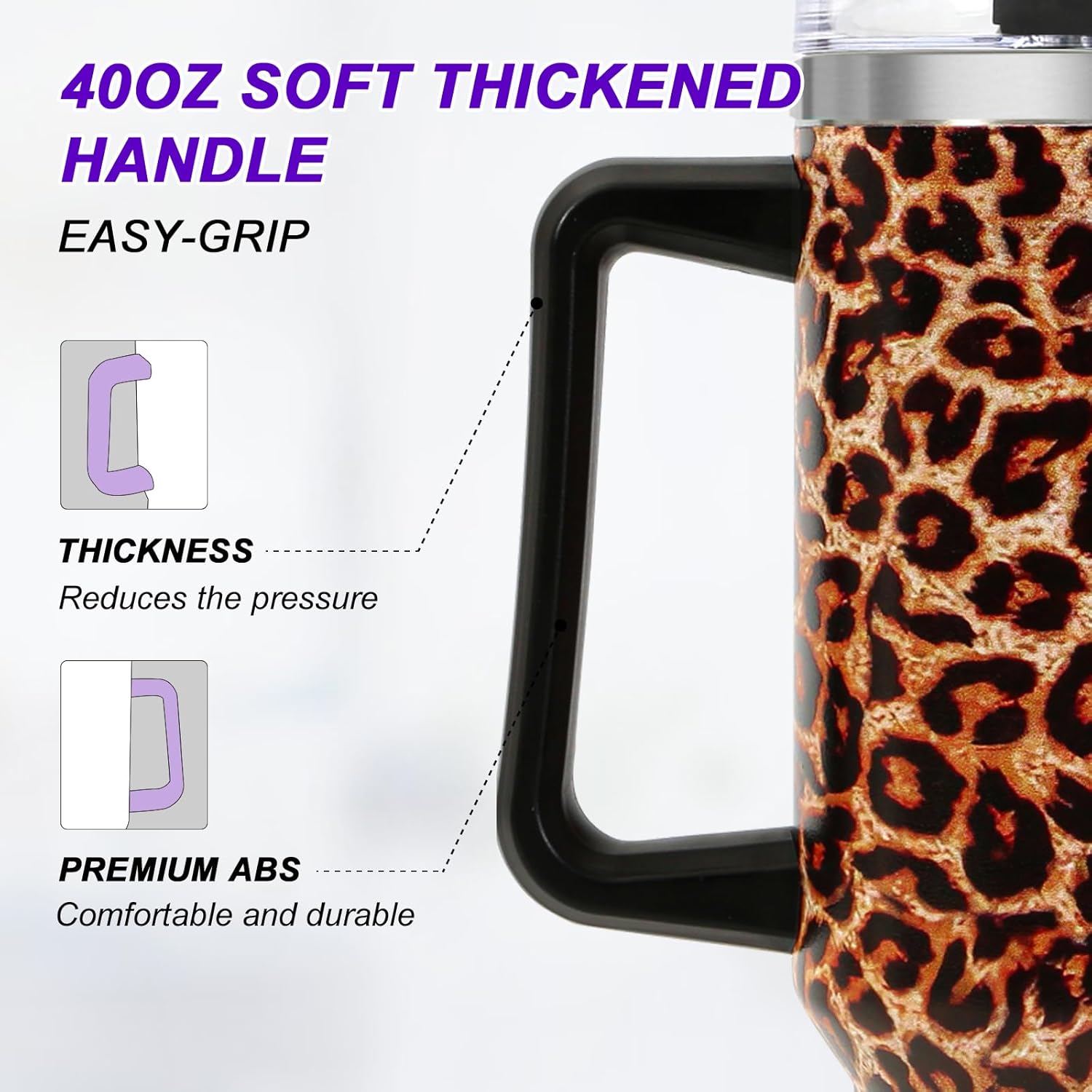 40 oz Tumbler with Handle and Flip Straw Lid, Vacuum Insulated Leak Proof Double Walled Stainless Steel Travel Mug Tumblers, Maintains Cold Ice and Heat for Hours(Leopard Brown Tumbler)