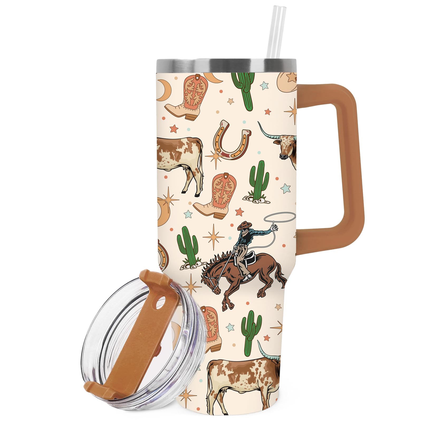 JarThenaAMCS Black Bow Tumbler with Lid and Straw 40oz Ribbon Bow Printed Tumbler with Handle Beige Black Stainless Steel Cup for Gift Home Office Travel