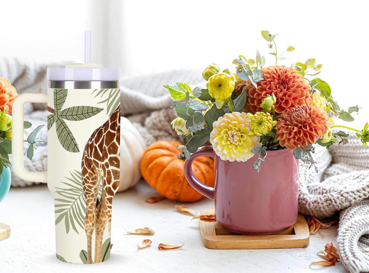 momocici 40oz Giraffe Tumbler with Handle Gifts for Women.Giraffe Lover Cups Tumbler Gifts for Women.40 oz Birthday Christmas Giraffe Cup Tumblers for Giraffes Lover.