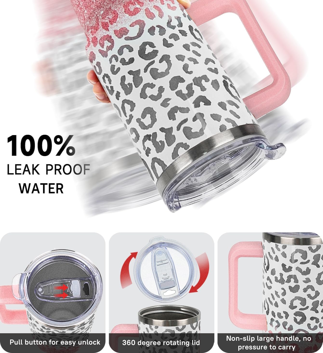 Leopard Tumbler Cheetah Tumbler 40 oz Leopard Print Gifts for Women Cute Cups Coffee Travel Mug with Handle Leak Proof Insulated Cheetah Lover Decor Stuff
