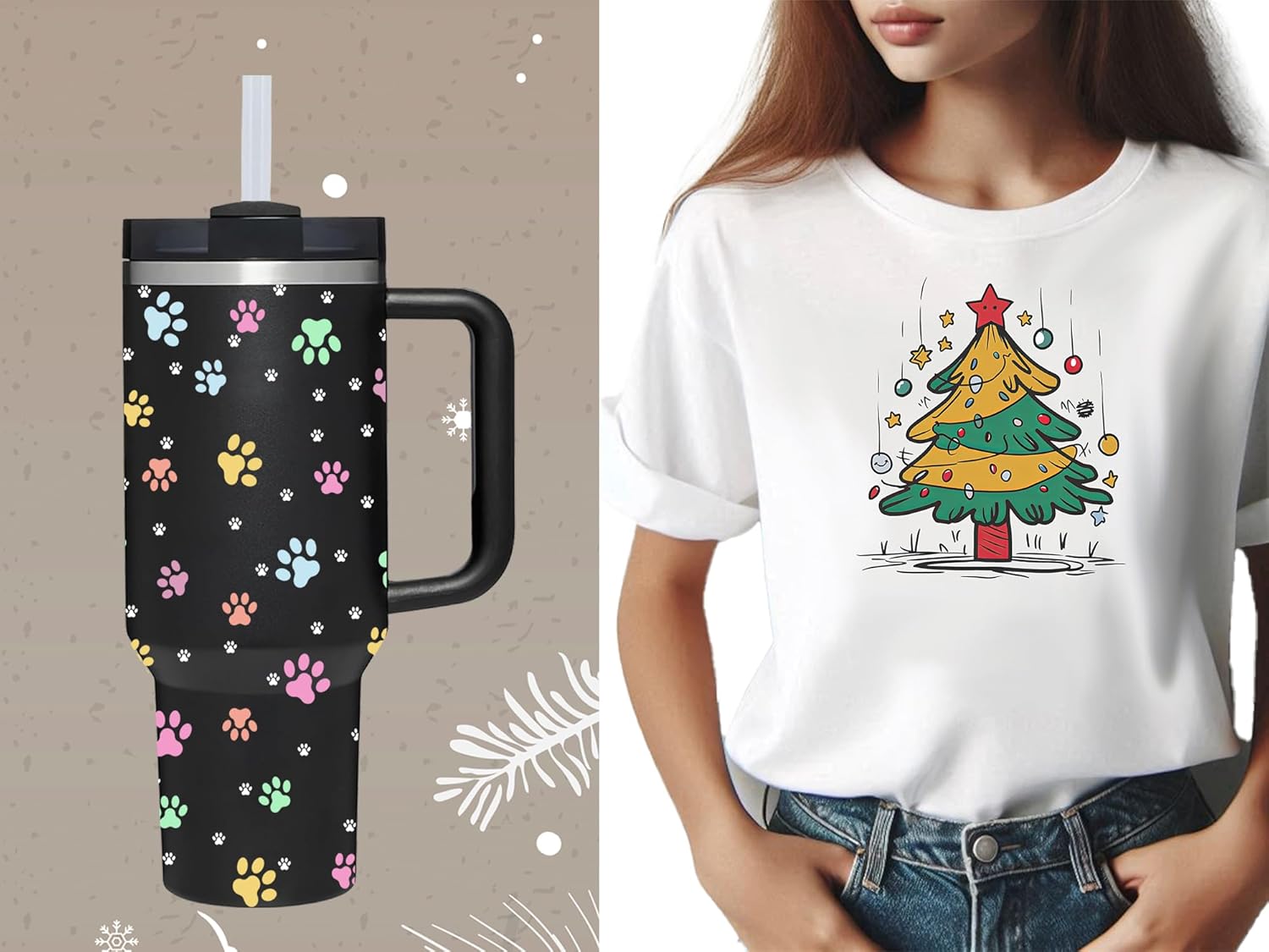 AMZUShome 40 OZ Paw Tumbler with Handle.Dog Cat Lover Paw Gifts.Unique Birthday Christmas Gifts for Dog Cat Paws Lover.Personalized 40 OZ Paws Tumbler Gifts for Women Men.