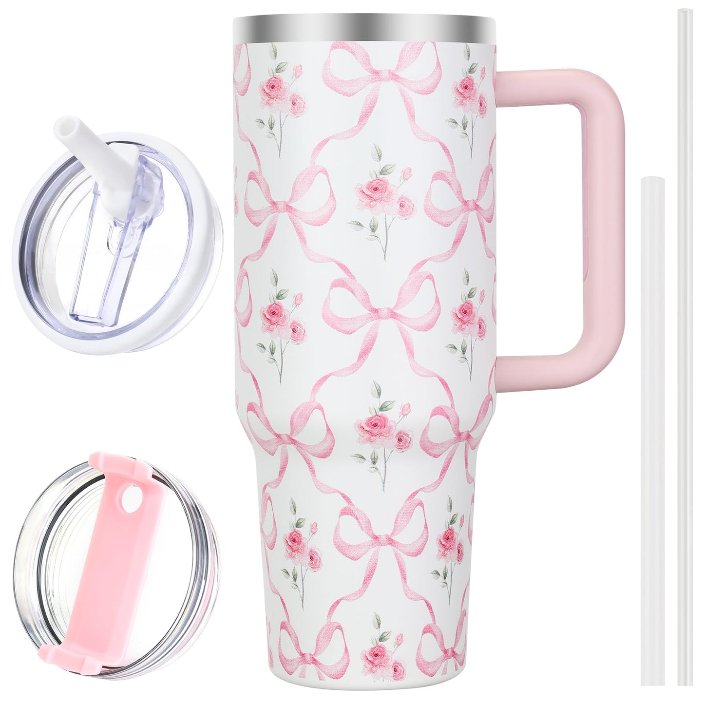 40 oz Tumbler with Handle and Flip Straw Lid, Vacuum Insulated Leak Proof Double Walled Stainless Steel Travel Mug Tumblers, Maintains Cold Ice and Heat for Hours(Leopard Brown Tumbler)