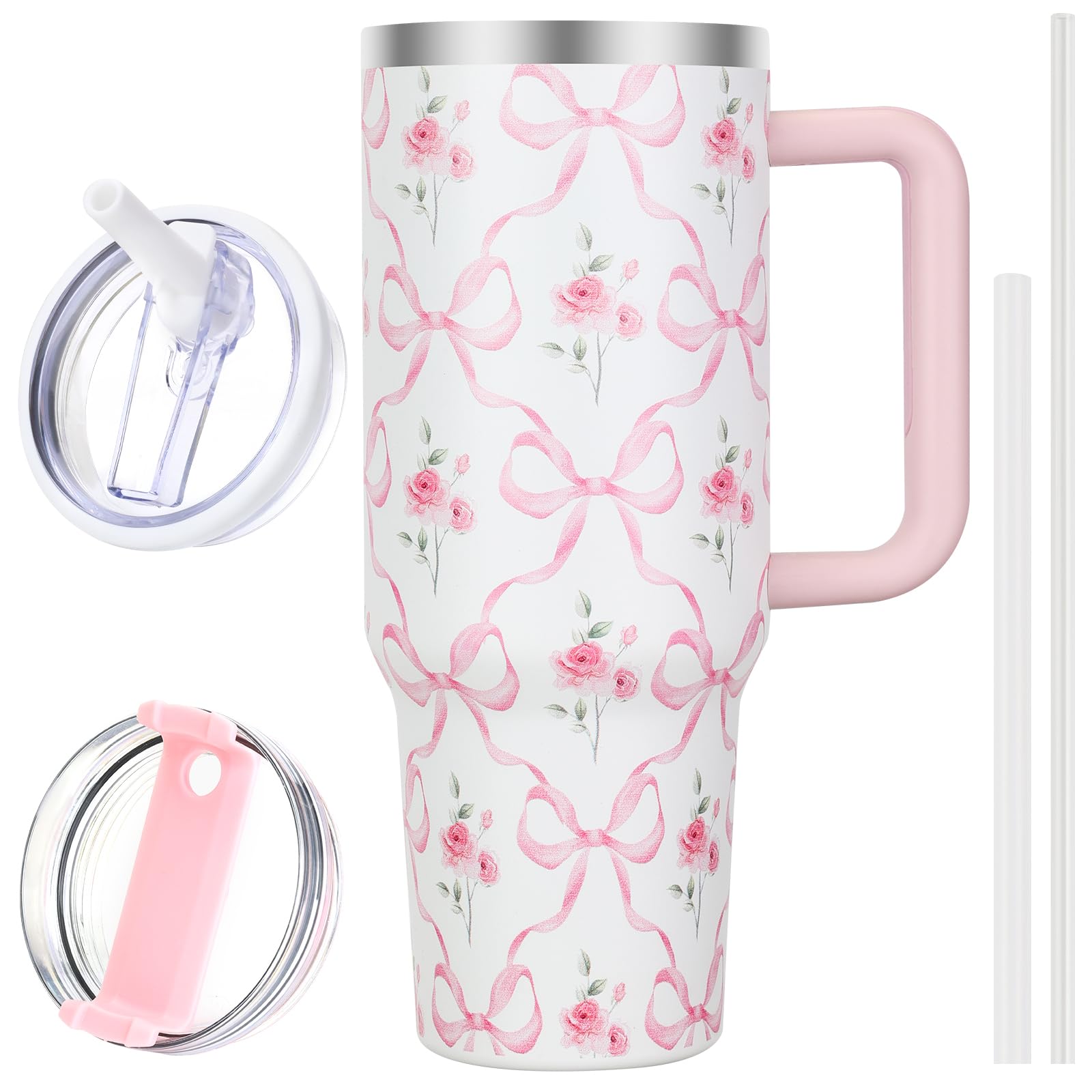 40 oz Tumbler with Handle and Flip Straw Lid, Vacuum Insulated Leak Proof Double Walled Stainless Steel Travel Mug Tumblers, Maintains Cold Ice and Heat for Hours(Leopard Brown Tumbler)