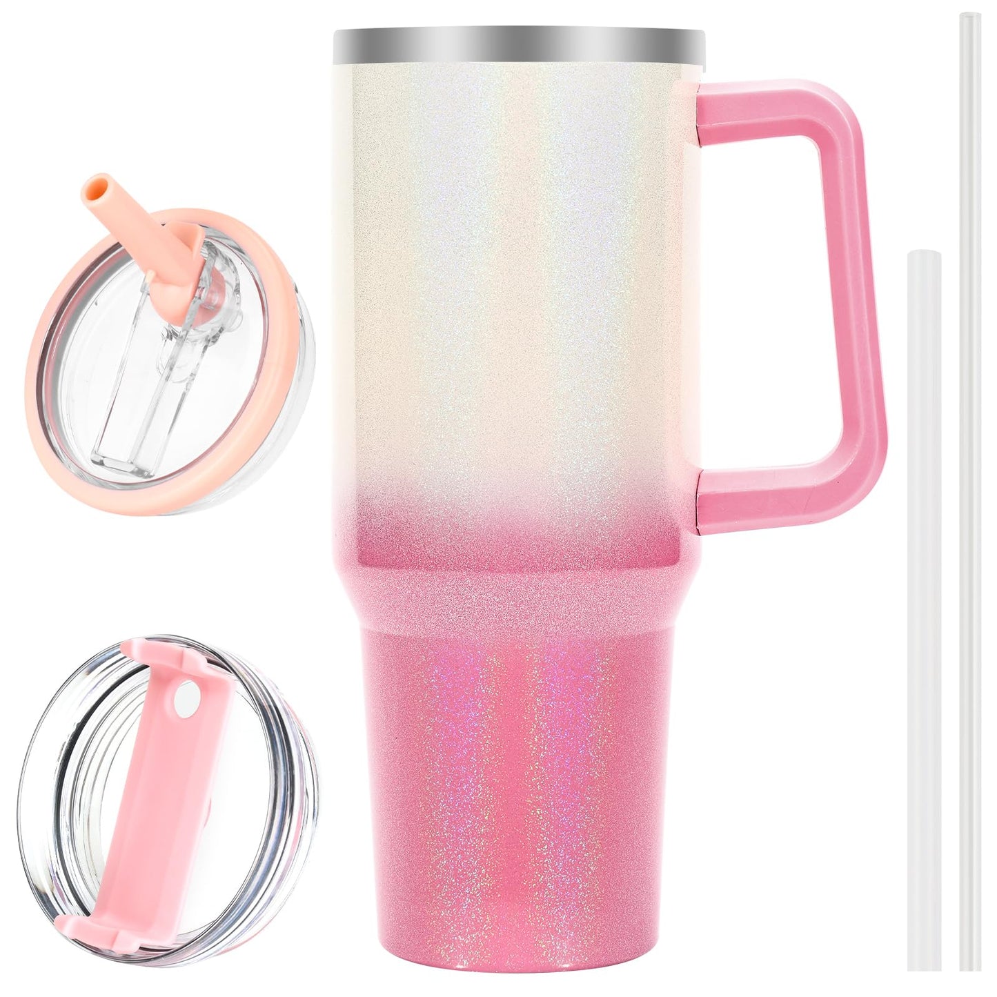 40 oz Tumbler with Handle and Flip Straw Lid, Vacuum Insulated Leak Proof Double Walled Stainless Steel Travel Mug Tumblers, Maintains Cold Ice and Heat for Hours(Leopard Brown Tumbler)