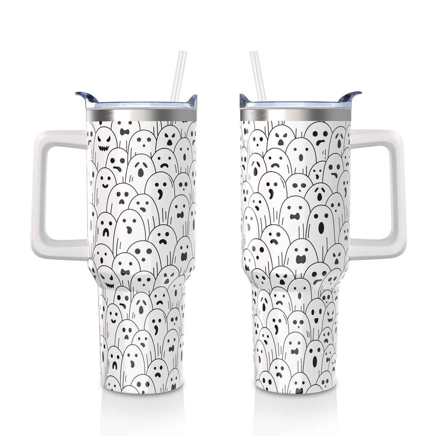 40oz Halloween Gothic Tumbler with Handle and Straw, Goth Skull Stainless Steel Insulated Cup Water Bottle, Halloween Holiday Gifts for Women Men (1PC)