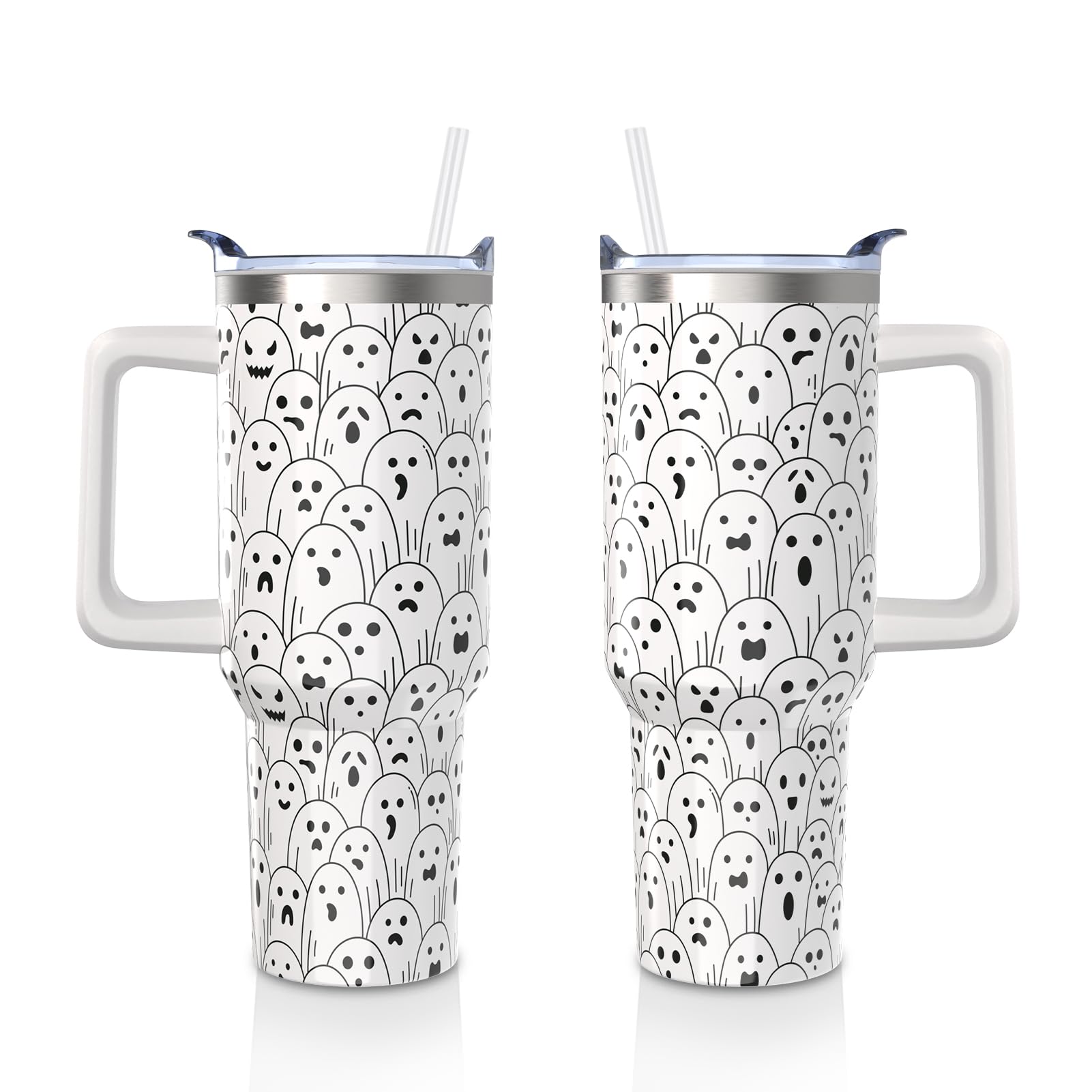 40oz Halloween Gothic Tumbler with Handle and Straw, Goth Skull Stainless Steel Insulated Cup Water Bottle, Halloween Holiday Gifts for Women Men (1PC)