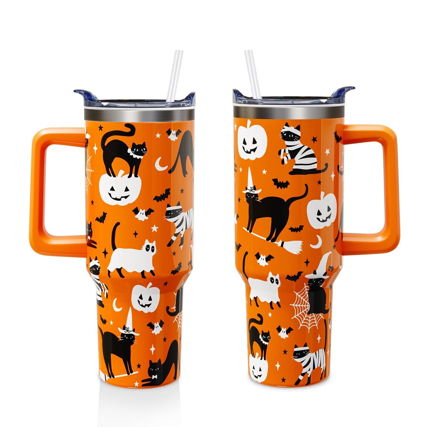 40oz Halloween Gothic Tumbler with Handle and Straw, Goth Skull Stainless Steel Insulated Cup Water Bottle, Halloween Holiday Gifts for Women Men (1PC)
