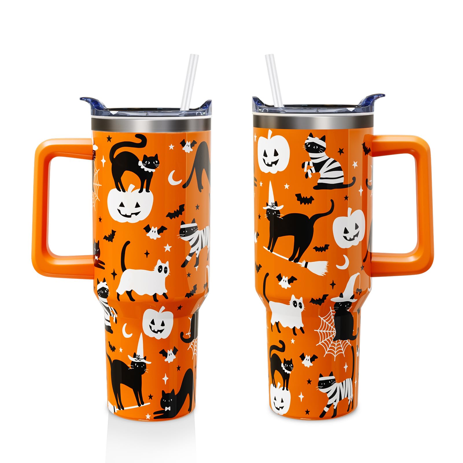 40oz Halloween Gothic Tumbler with Handle and Straw, Goth Skull Stainless Steel Insulated Cup Water Bottle, Halloween Holiday Gifts for Women Men (1PC)