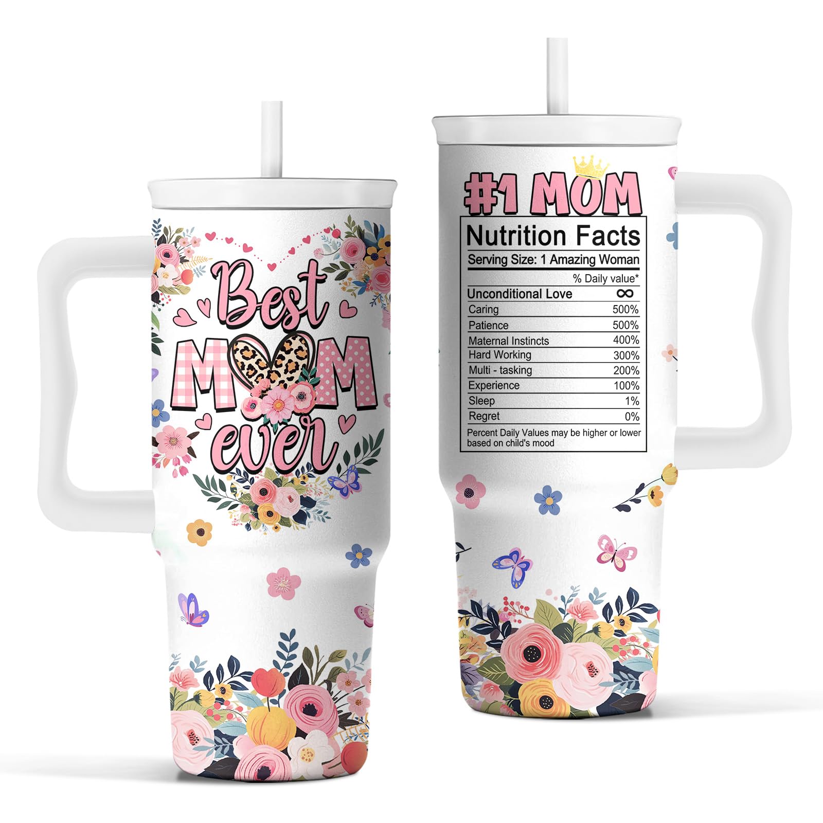 Leopard Print Tumbler 40oz with Handle and Straw - Animal Print Coffee Cup for Women, Wild Print Travel Mug, Insulated Spill Proof Cup, Cute Water Bottle