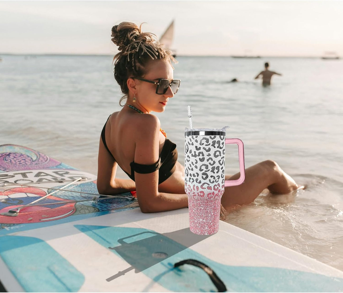 Leopard Tumbler Cheetah Tumbler 40 oz Leopard Print Gifts for Women Cute Cups Coffee Travel Mug with Handle Leak Proof Insulated Cheetah Lover Decor Stuff
