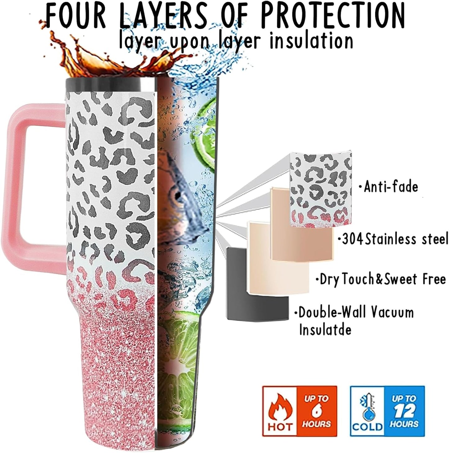 Leopard Tumbler Cheetah Tumbler 40 oz Leopard Print Gifts for Women Cute Cups Coffee Travel Mug with Handle Leak Proof Insulated Cheetah Lover Decor Stuff
