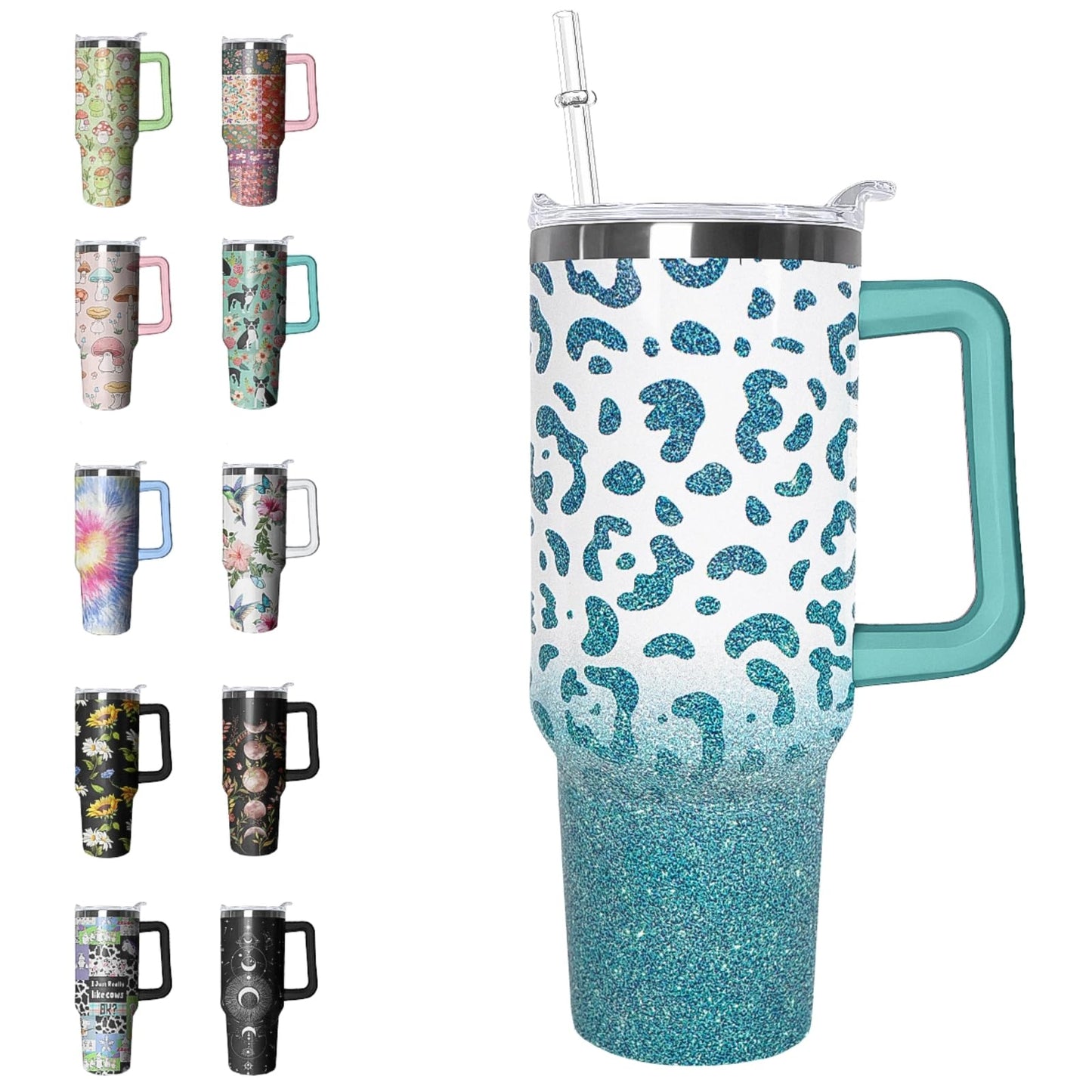 Leopard Tumbler Cheetah Tumbler 40 oz Leopard Print Gifts for Women Cute Cups Coffee Travel Mug with Handle Leak Proof Insulated Cheetah Lover Decor Stuff
