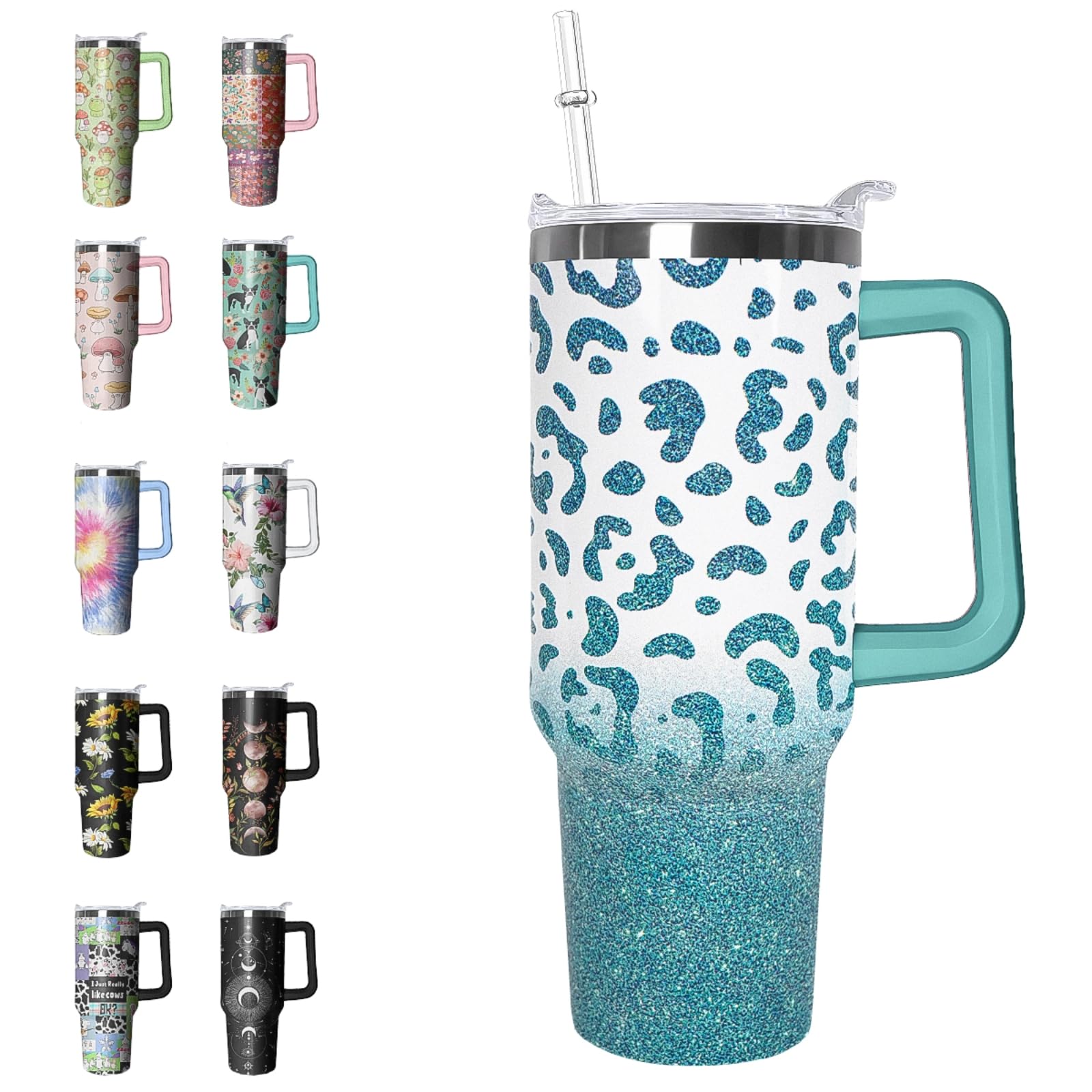 Leopard Tumbler Cheetah Tumbler 40 oz Leopard Print Gifts for Women Cute Cups Coffee Travel Mug with Handle Leak Proof Insulated Cheetah Lover Decor Stuff