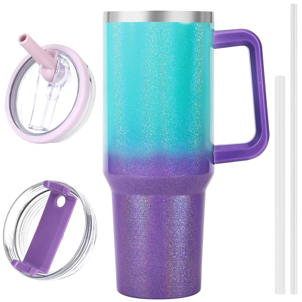 40 oz Tumbler with Handle and Flip Straw Lid, Vacuum Insulated Leak Proof Double Walled Stainless Steel Travel Mug Tumblers, Maintains Cold Ice and Heat for Hours(Leopard Brown Tumbler)