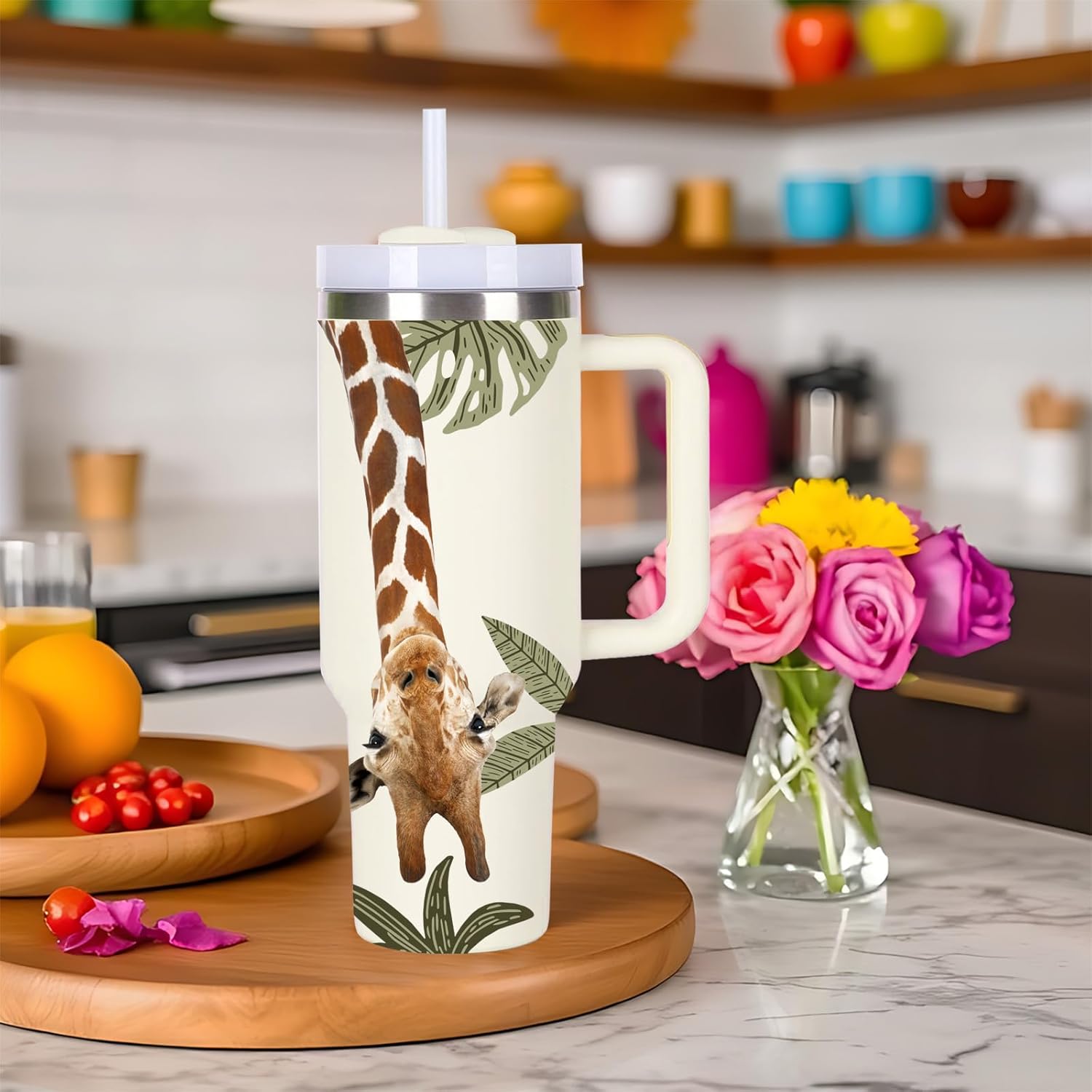 momocici 40oz Giraffe Tumbler with Handle Gifts for Women.Giraffe Lover Cups Tumbler Gifts for Women.40 oz Birthday Christmas Giraffe Cup Tumblers for Giraffes Lover.