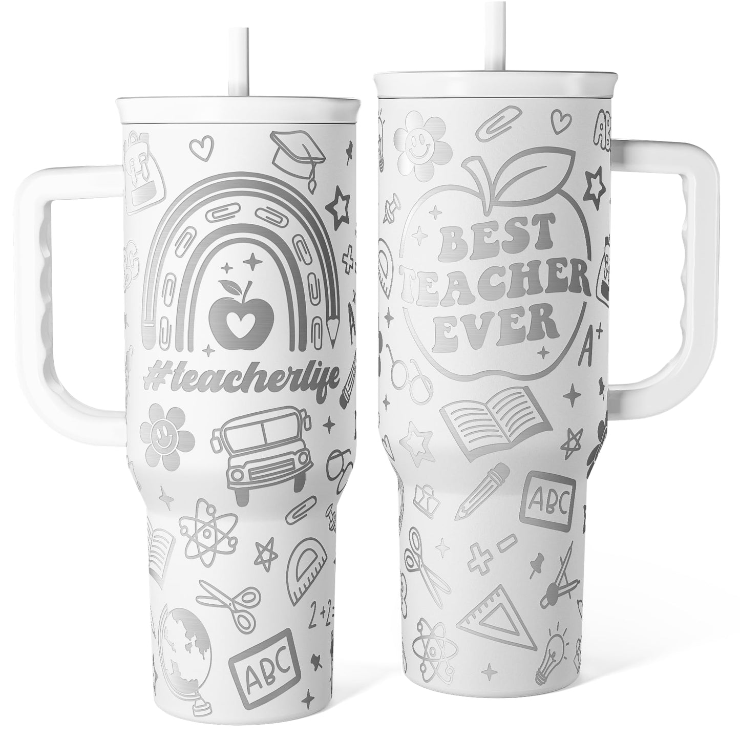 Floral Tumbler with Handle 40oz, Stainless Steel Insulated Tumblers Coffee Travel Mug Cup with Straw, Flower Coffee Cup Gifts for Women Girls, Gift for Her on Christmas Birthday Mothers Day