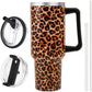 40 oz Tumbler with Handle and Flip Straw Lid, Vacuum Insulated Leak Proof Double Walled Stainless Steel Travel Mug Tumblers, Maintains Cold Ice and Heat for Hours(Leopard Brown Tumbler)