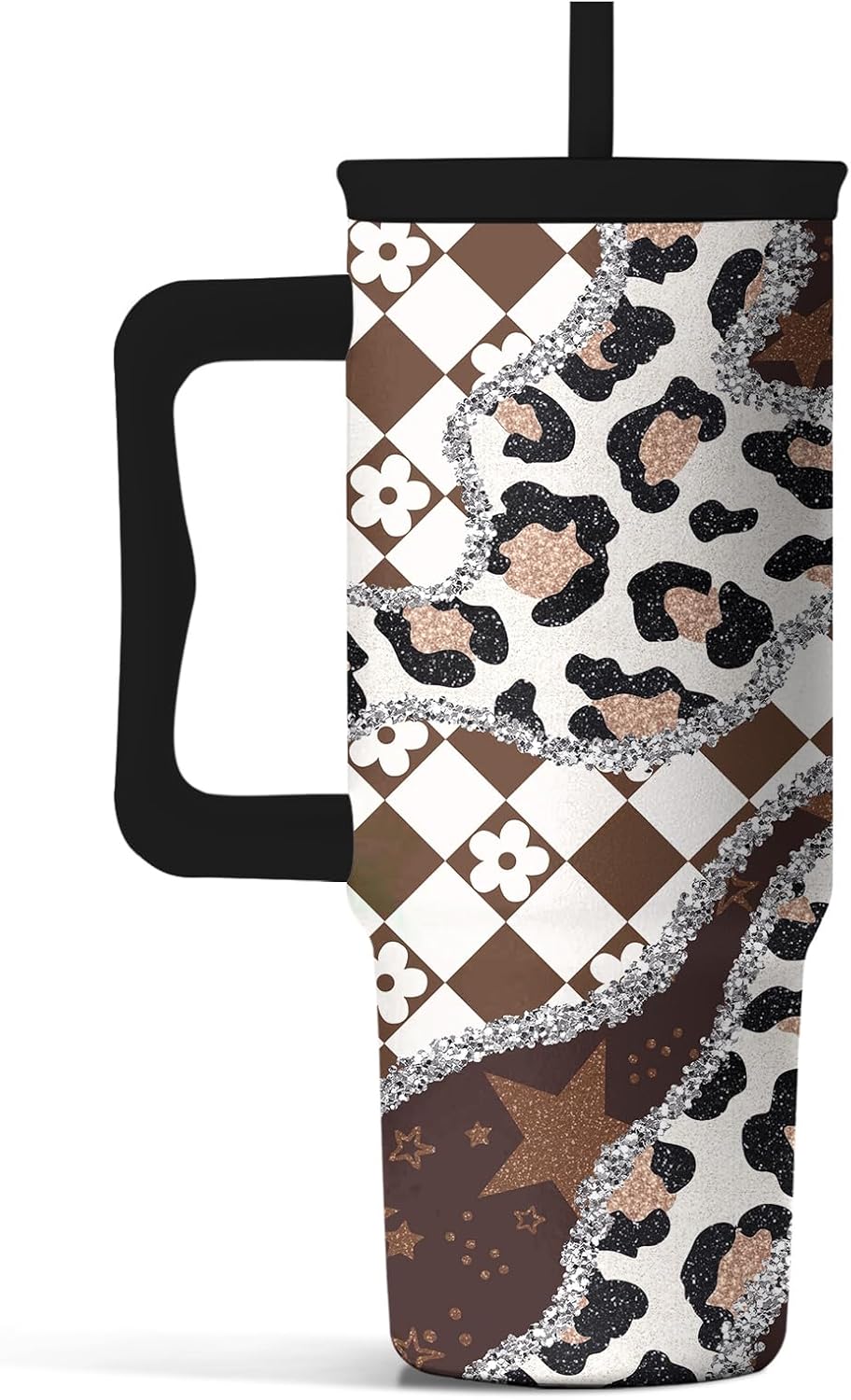 Leopard Print Tumbler 40oz with Handle and Straw - Animal Print Coffee Cup for Women, Wild Print Travel Mug, Insulated Spill Proof Cup, Cute Water Bottle