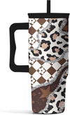 Leopard Print Tumbler 40oz with Handle and Straw - Animal Print Coffee Cup for Women, Wild Print Travel Mug, Insulated Spill Proof Cup, Cute Water Bottle