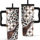 Leopard Print Tumbler 40oz with Handle and Straw - Animal Print Coffee Cup for Women, Wild Print Travel Mug, Insulated Spill Proof Cup, Cute Water Bottle