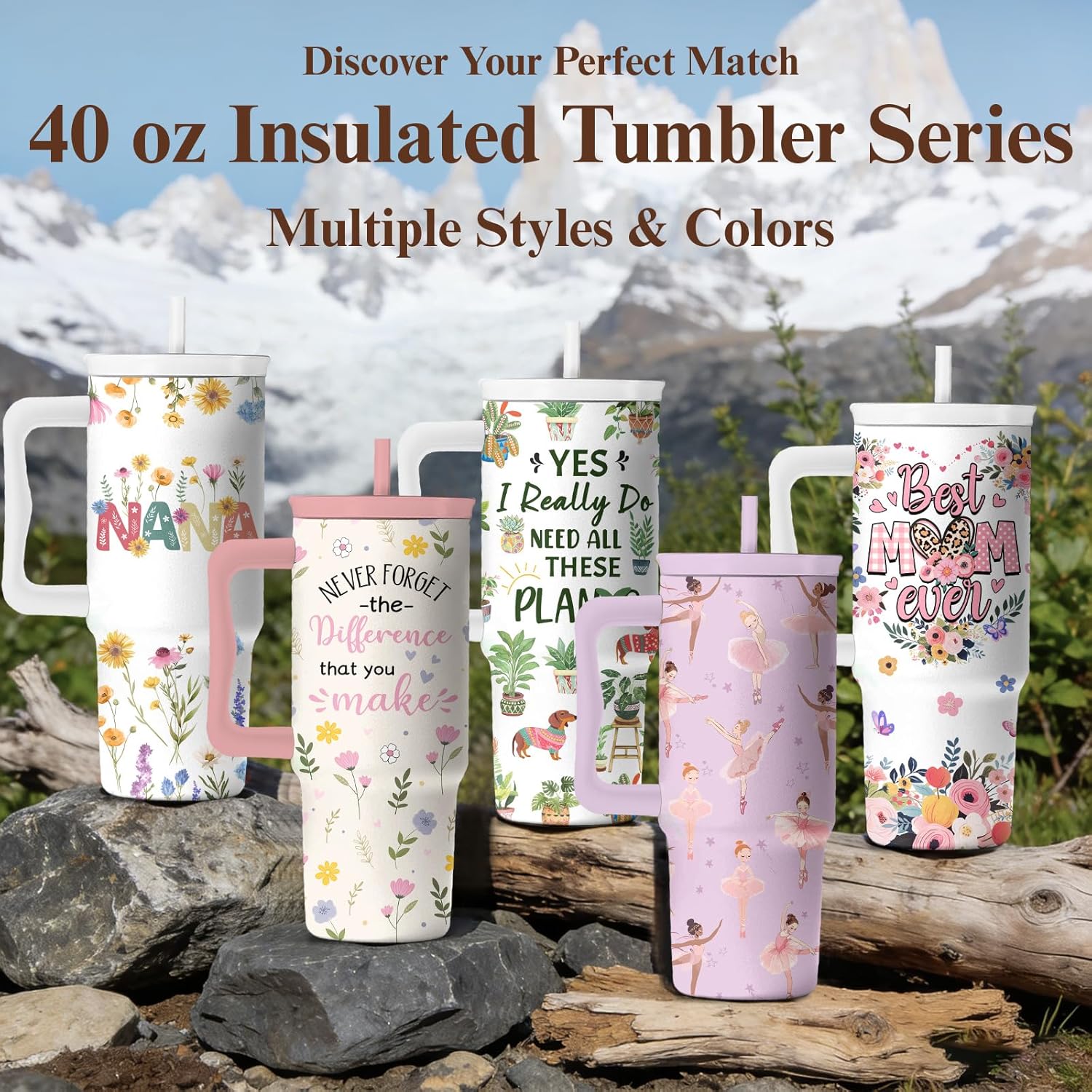 Leopard Print Tumbler 40oz with Handle and Straw - Animal Print Coffee Cup for Women, Wild Print Travel Mug, Insulated Spill Proof Cup, Cute Water Bottle