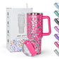sweet grain 40 oz Tumbler with Handle and Straw, Stainless Steel White Leopard Print Tumbler and Straw Lid, Double Vacuum Cheetah Cup, Keeps Drinks Cold Up to 24 Hours