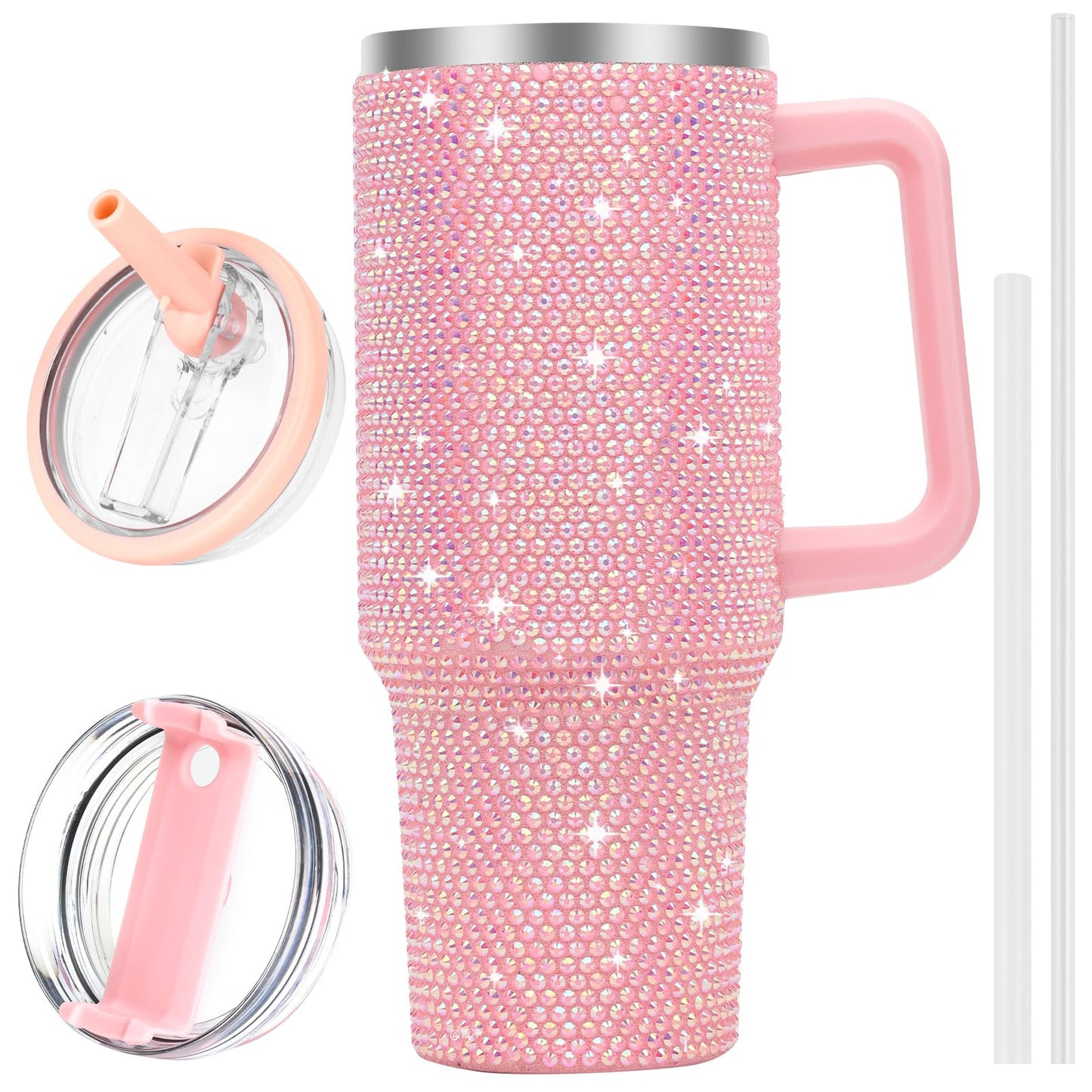 40 oz Tumbler with Handle and Flip Straw Lid, Vacuum Insulated Leak Proof Double Walled Stainless Steel Travel Mug Tumblers, Maintains Cold Ice and Heat for Hours(Leopard Brown Tumbler)